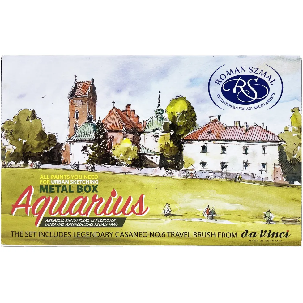Akwarele Aquarius w półkostkach, Urban Sketchers z pędzlem - Roman Szmal - 12 kolorów