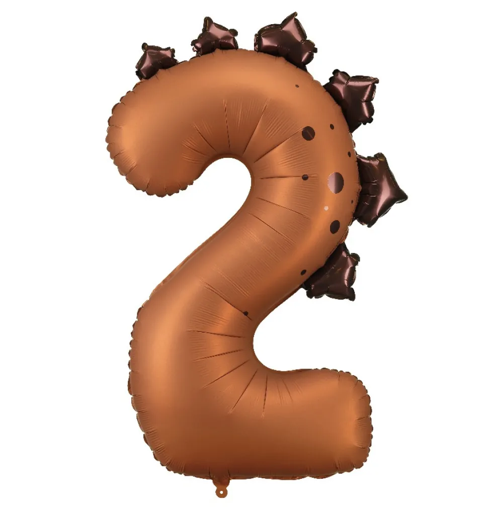 Balon foliowy Cyfra 2 Dinozaur - brązowy 92 cm