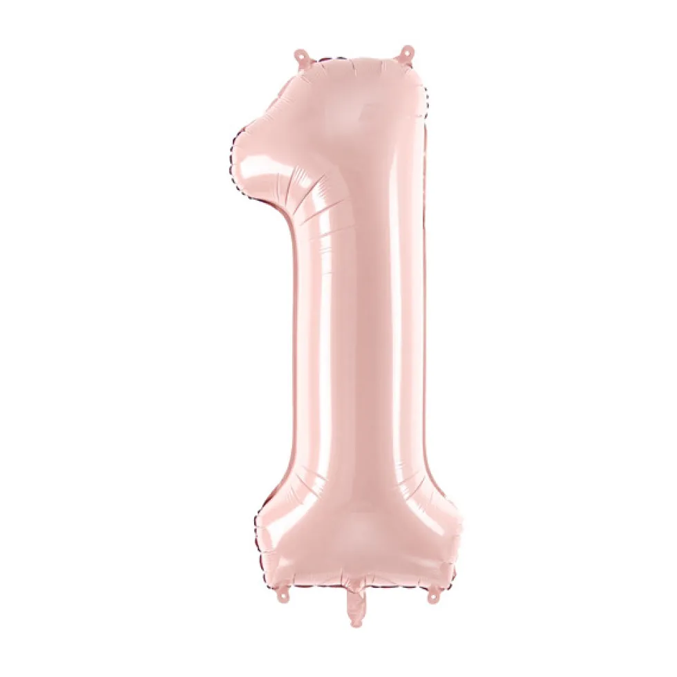 Balon foliowy Cyfra 1 - jasnoróżowy, 72 cm