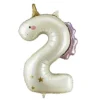Balon foliowy Cyfra 3 Jednorożec - kremowy holo 93 cm