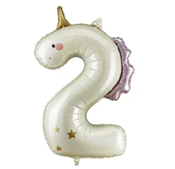 Balon foliowy Cyfra 2 Jednorożec - kremowy holo 93 cm