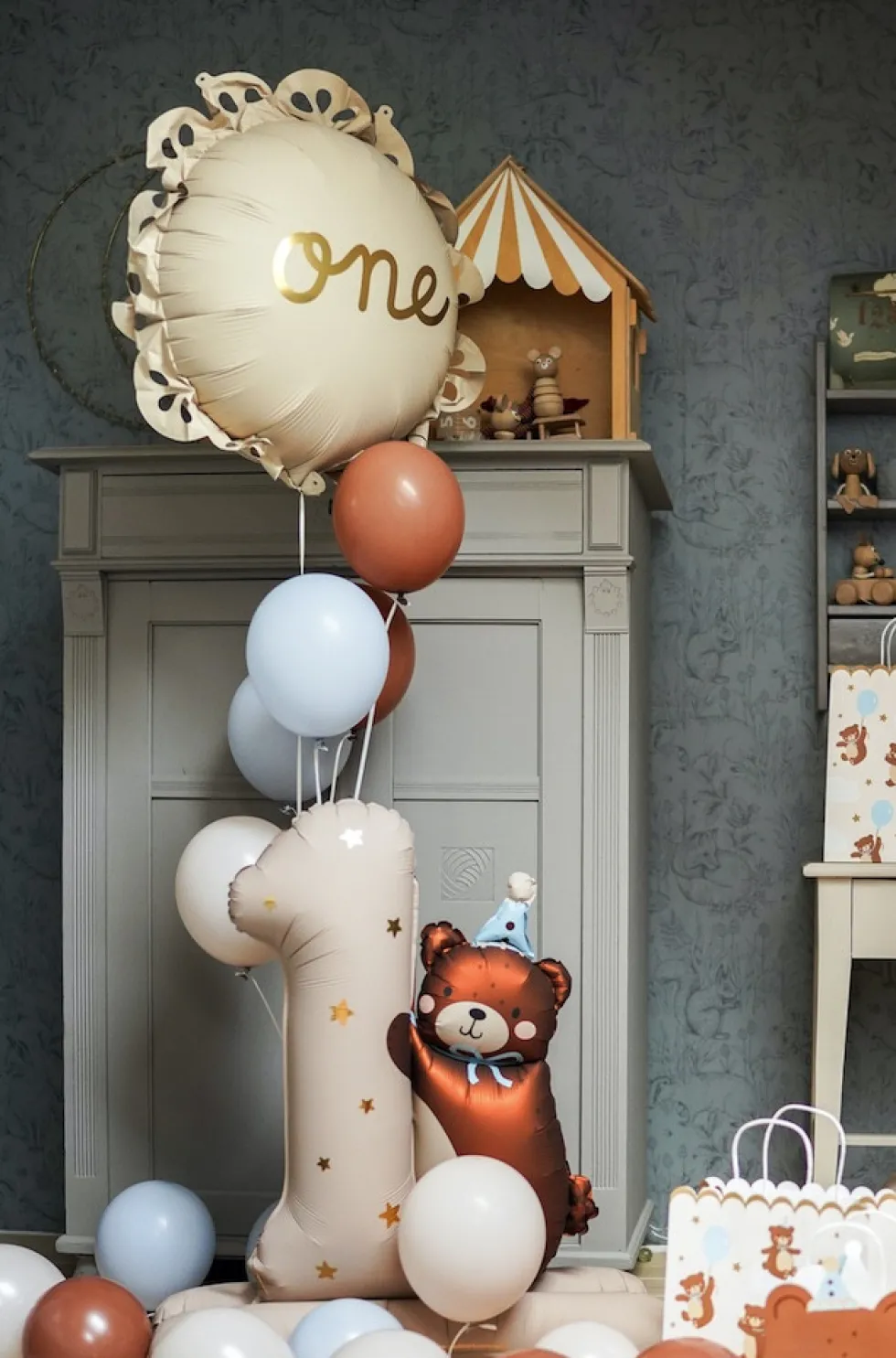 Balon foliowy Cyfra 1 Miś - beżowy, 81 x 72 cm