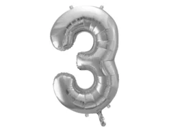Balon foliowy cyfra 3 - srebrny, 86 cm
