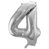 Balon foliowy cyfra 4 - srebrny, 86 cm