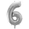 Balon foliowy cyfra 6 - srebrny, 86 cm
