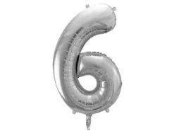 Balon foliowy cyfra 6 - srebrny, 86 cm
