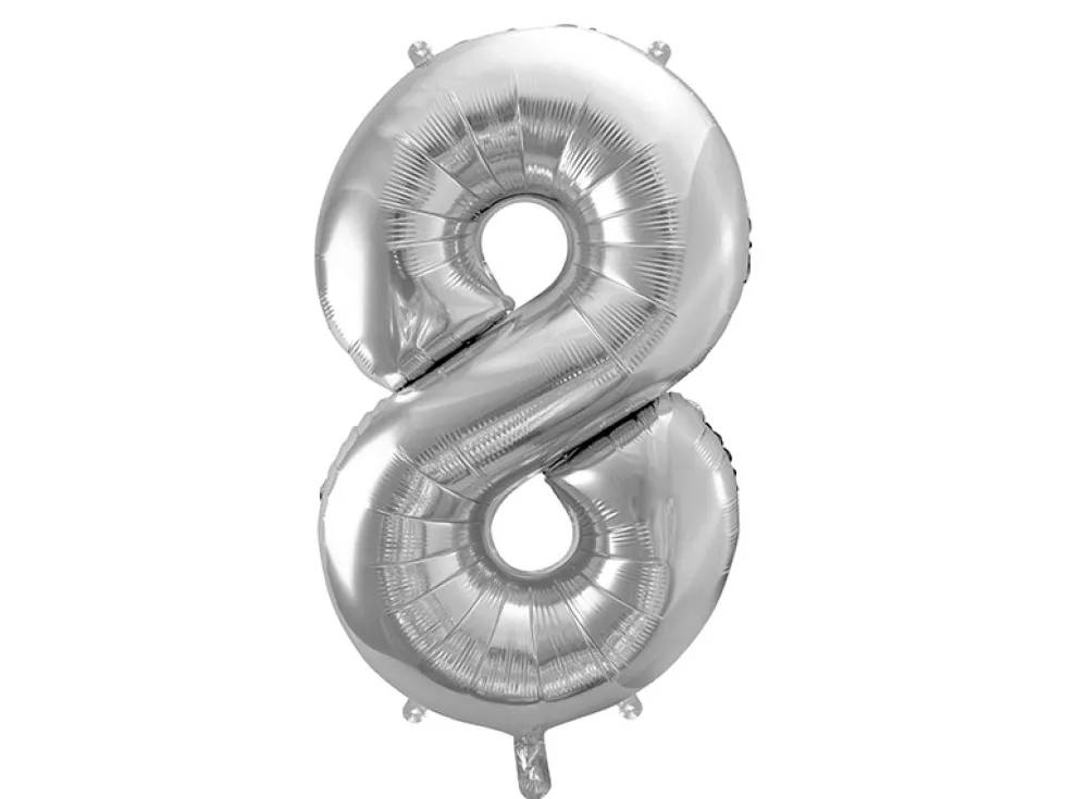 Balon foliowy cyfra 8 - srebrny, 86 cm