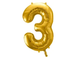 Balon foliowy cyfra 3 - złoty, 86 cm