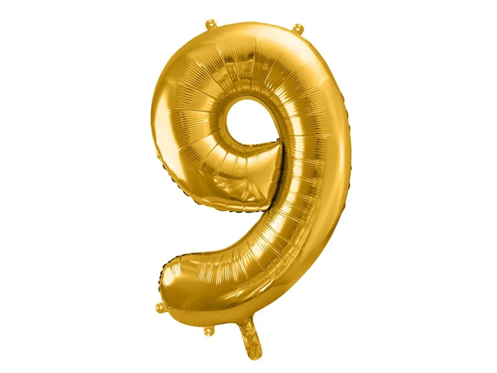 Balon foliowy cyfra 9 - złoty, 86 cm