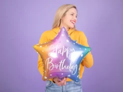Balon foliowy Happy Birthday - gwiazdka, kolorowy, 40 cm
