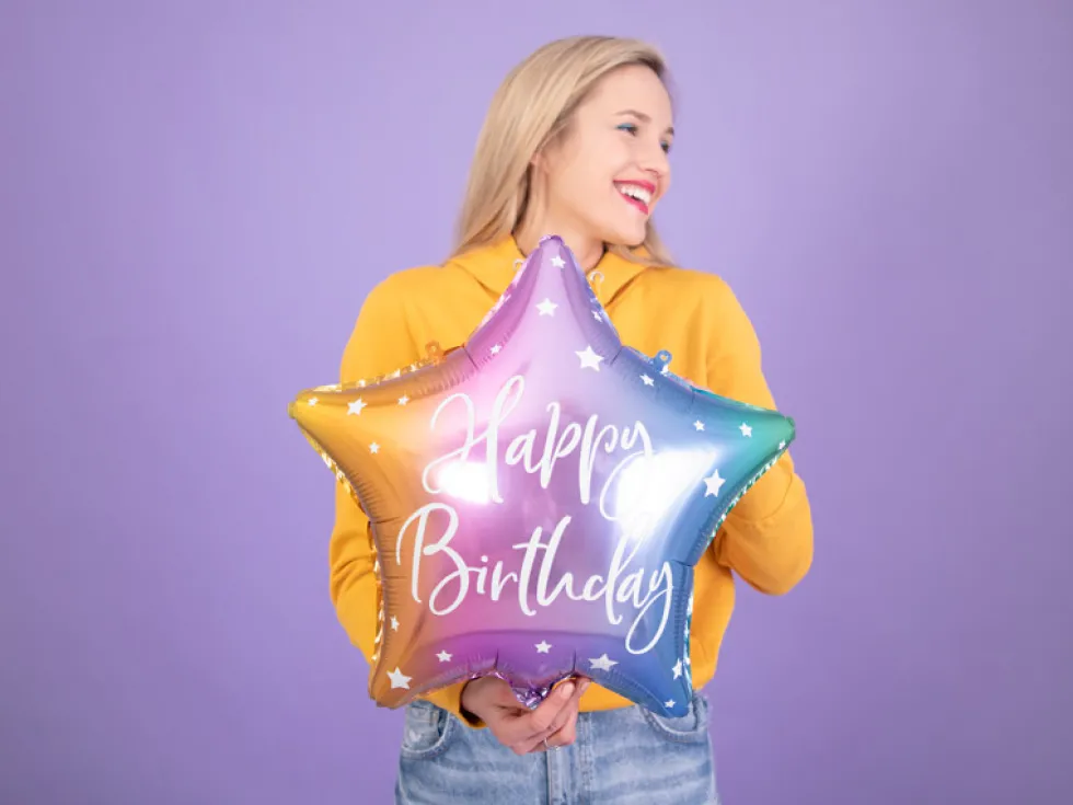 Balon foliowy Happy Birthday - gwiazdka, kolorowy, 40 cm