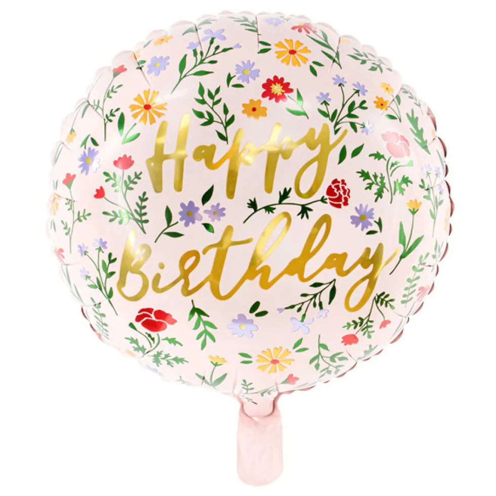 Balon foliowy Happy Birthday - jasnoróżowy, 35 cm