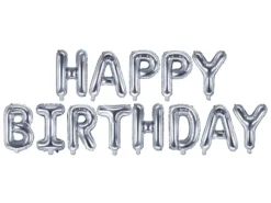 Balon foliowy Happy Birthday - srebrny, 340 x 35 cm