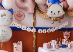 Balon foliowy Kotek Happy Birthday - różowy 35 cm