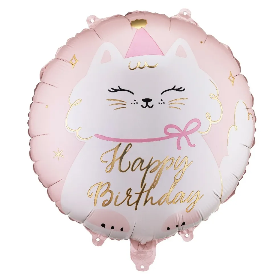 Balon foliowy Kotek Happy Birthday - różowy 35 cm