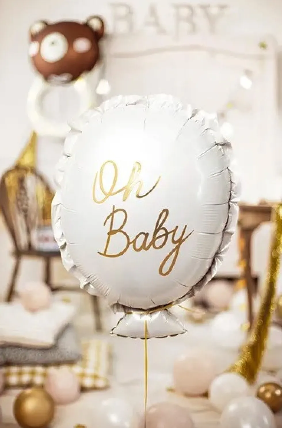 Balon foliowy, Oh Baby - biały, 53 x 69 cm