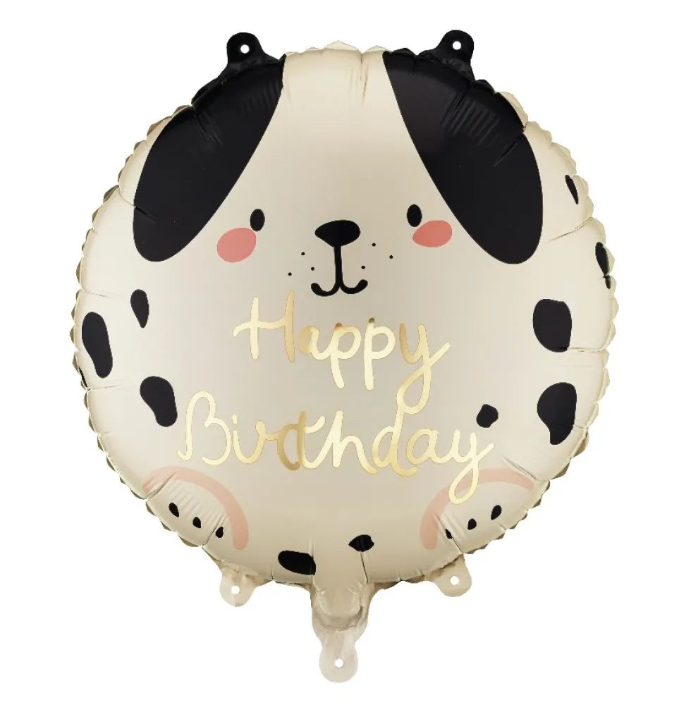 Balon foliowy Piesek Happy Birthday - beżowy 35 cm