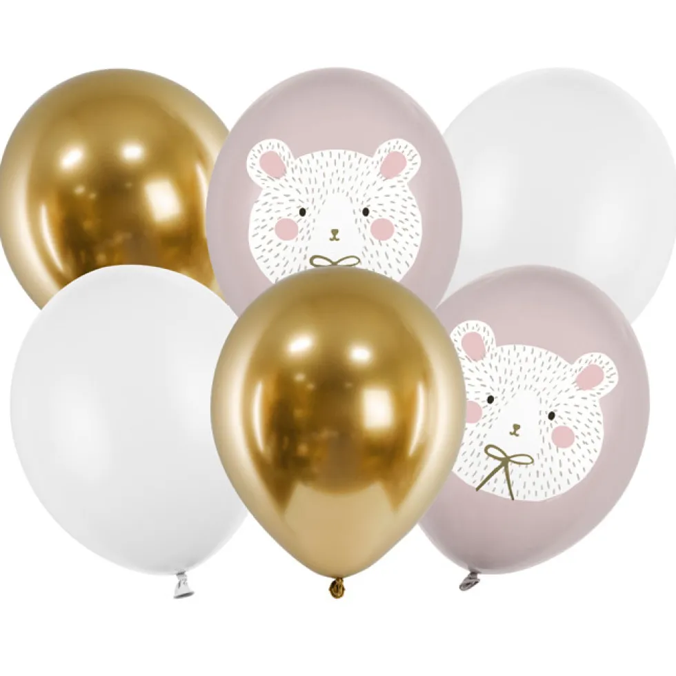 Balony lateksowe Miś polarny - pastelowe, 30 cm, 6 szt.