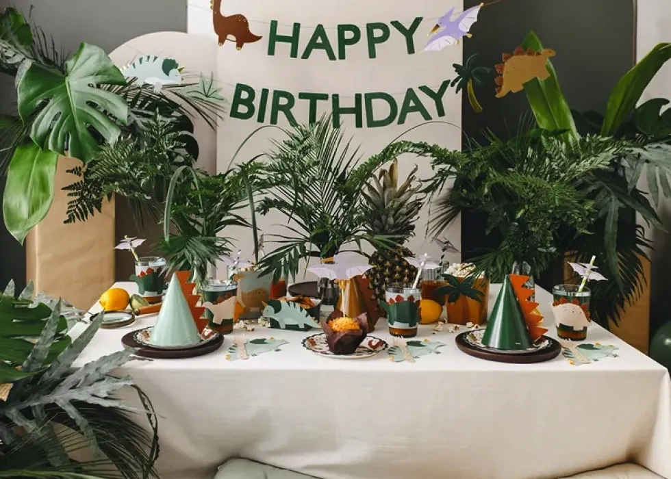 Baner Happy Birthday Dinozaury - zielony, 11 x 300 cm