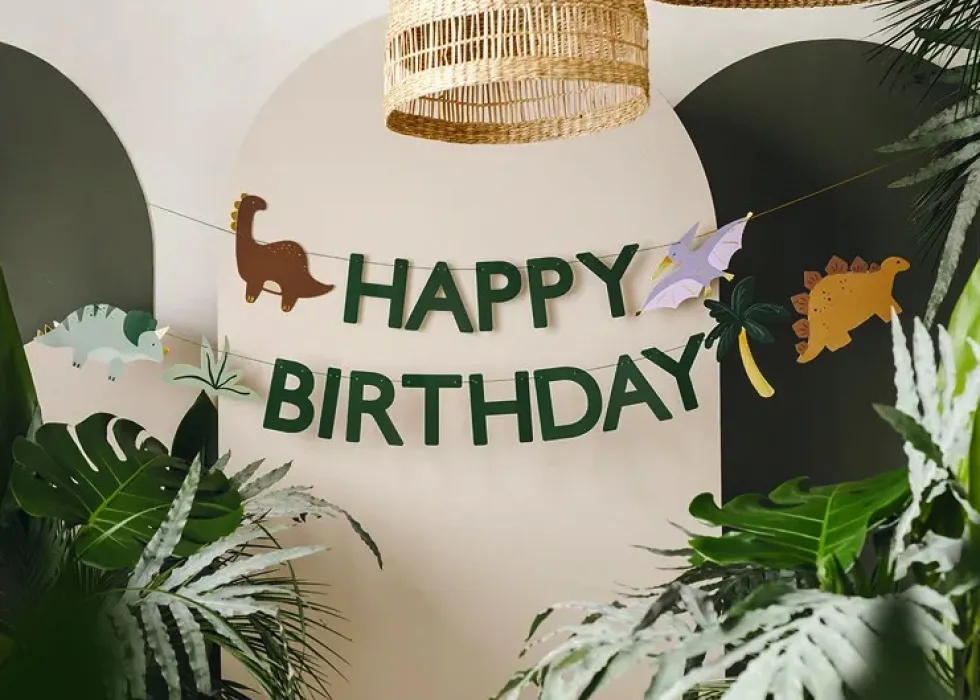 Baner Happy Birthday Dinozaury - zielony, 11 x 300 cm