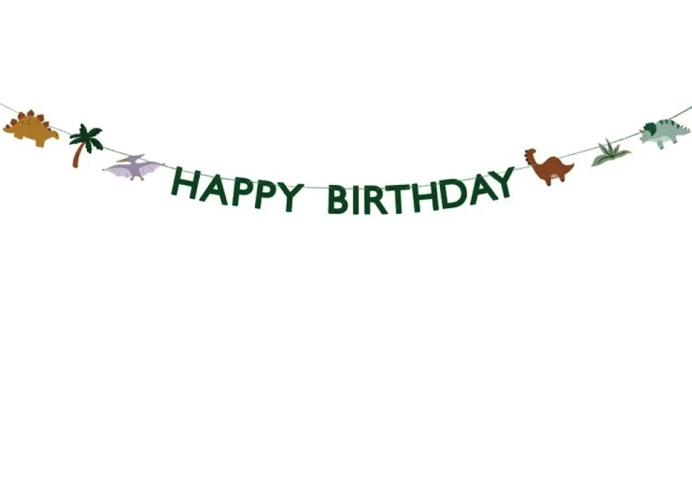 Baner Happy Birthday Dinozaury - zielony, 11 x 300 cm
