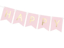 Baner Happy Birthday - jasnoróżowy, 15 x 175 cm