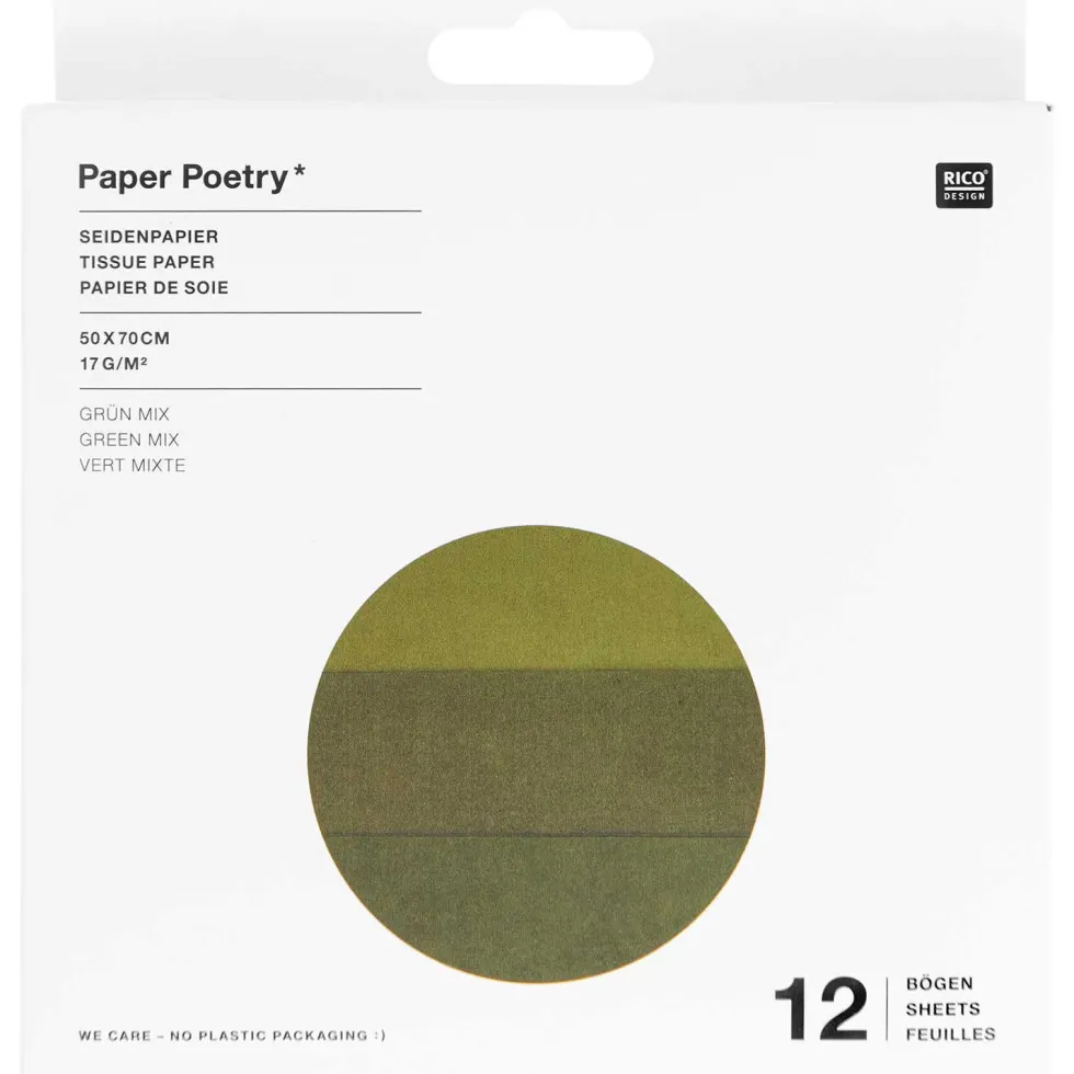 Bibuła do pakowania prezentów - Paper Poetry - zielona, 12 szt.