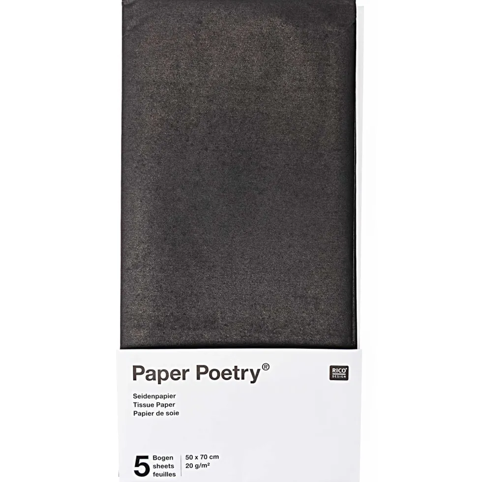 Bibuła gładka do pakowania prezentów - Paper Poetry - czarna, 5 szt.