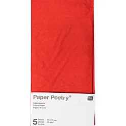 Bibuła gładka do pakowania prezentów - Paper Poetry - czerwona, 5 szt.