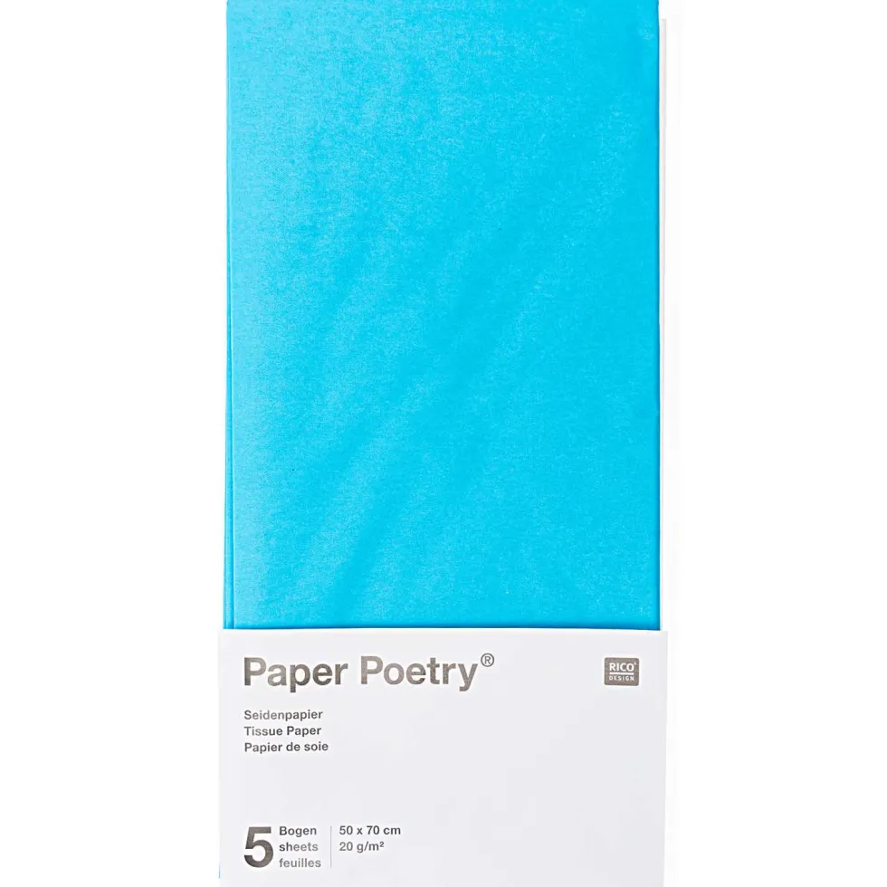 Bibuła gładka do pakowania prezentów - Paper Poetry - niebieska, 5 szt.