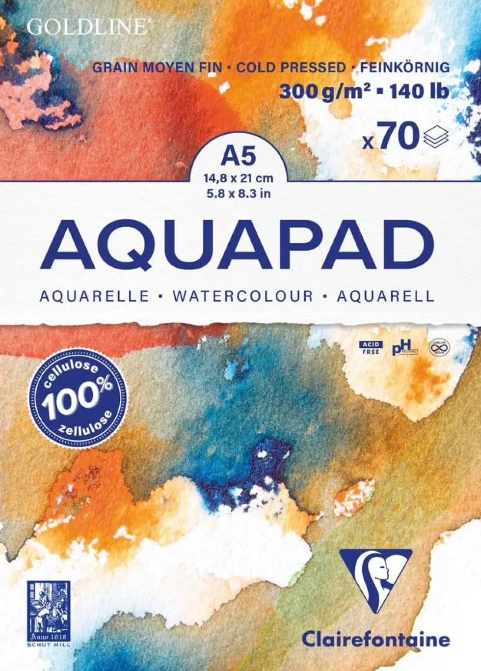 Blok do akwareli Aquapad Watercolour - Clairefontaine - cold pressed, A5, 300 g, 70 ark.