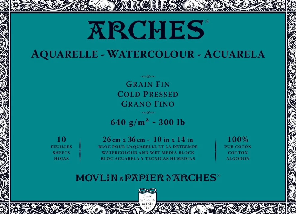 Blok do akwareli - Arches - cold pressed, 23 x 31 cm, 640 g, 10 ark.