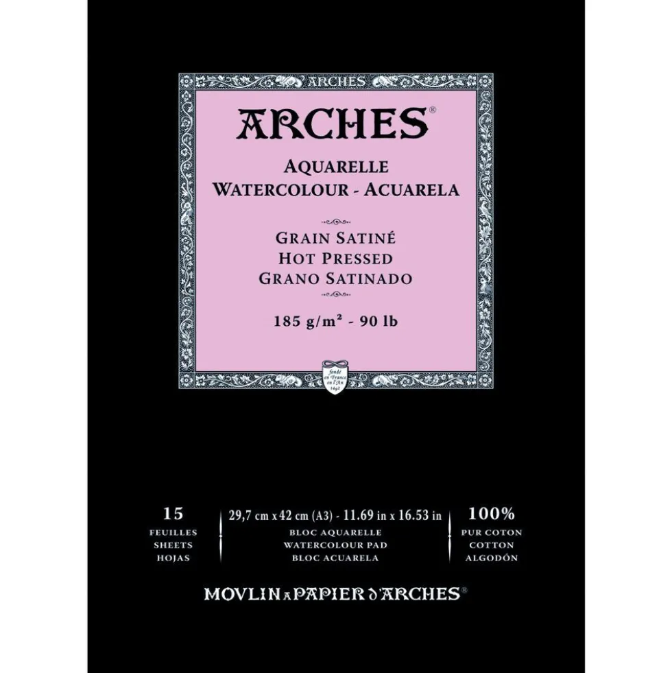 Blok do akwareli - Arches - hot pressed, A3, 185 g, 15 ark.