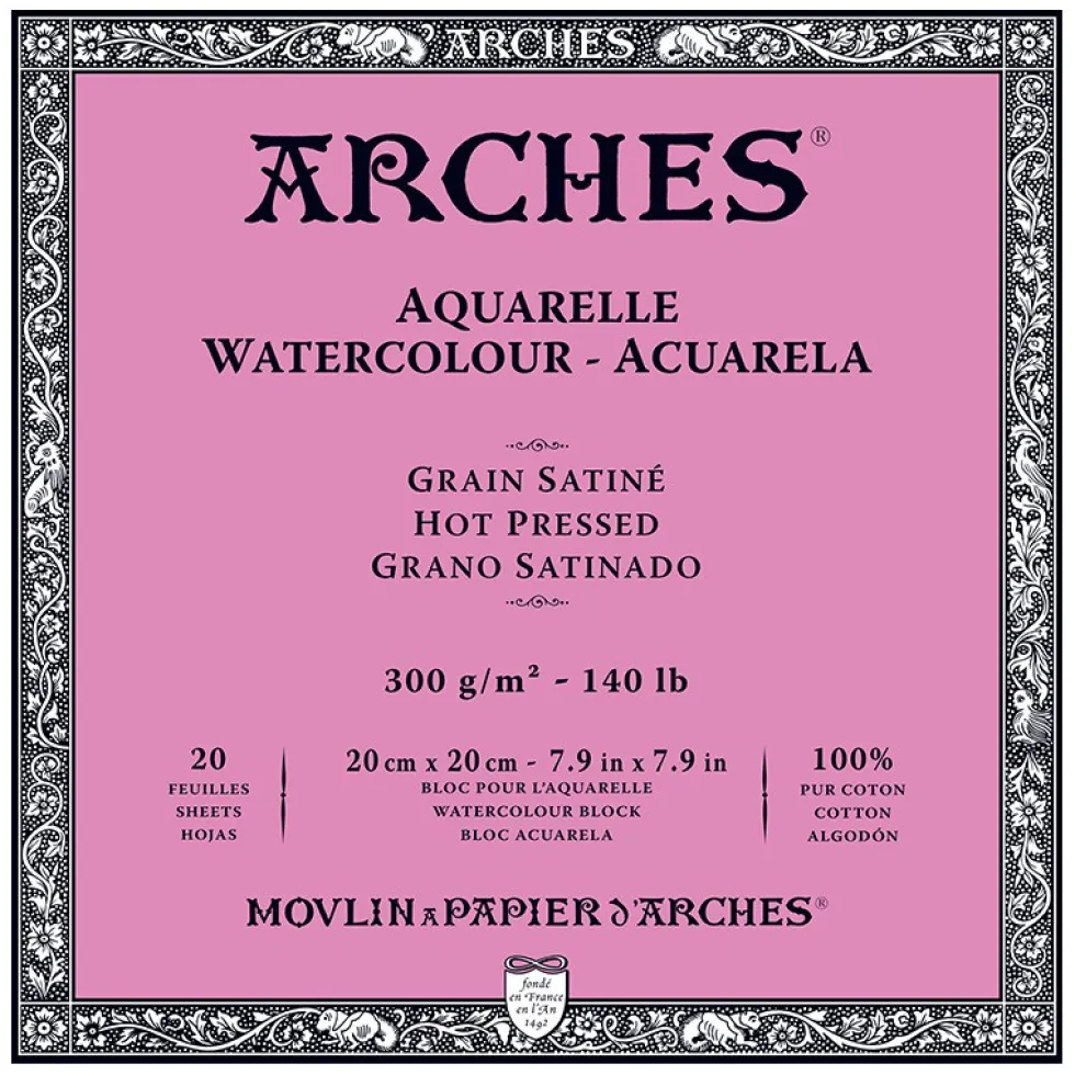 Blok do akwareli - Arches - hot pressed, 20 x 20 cm, 300 g, 20 ark.
