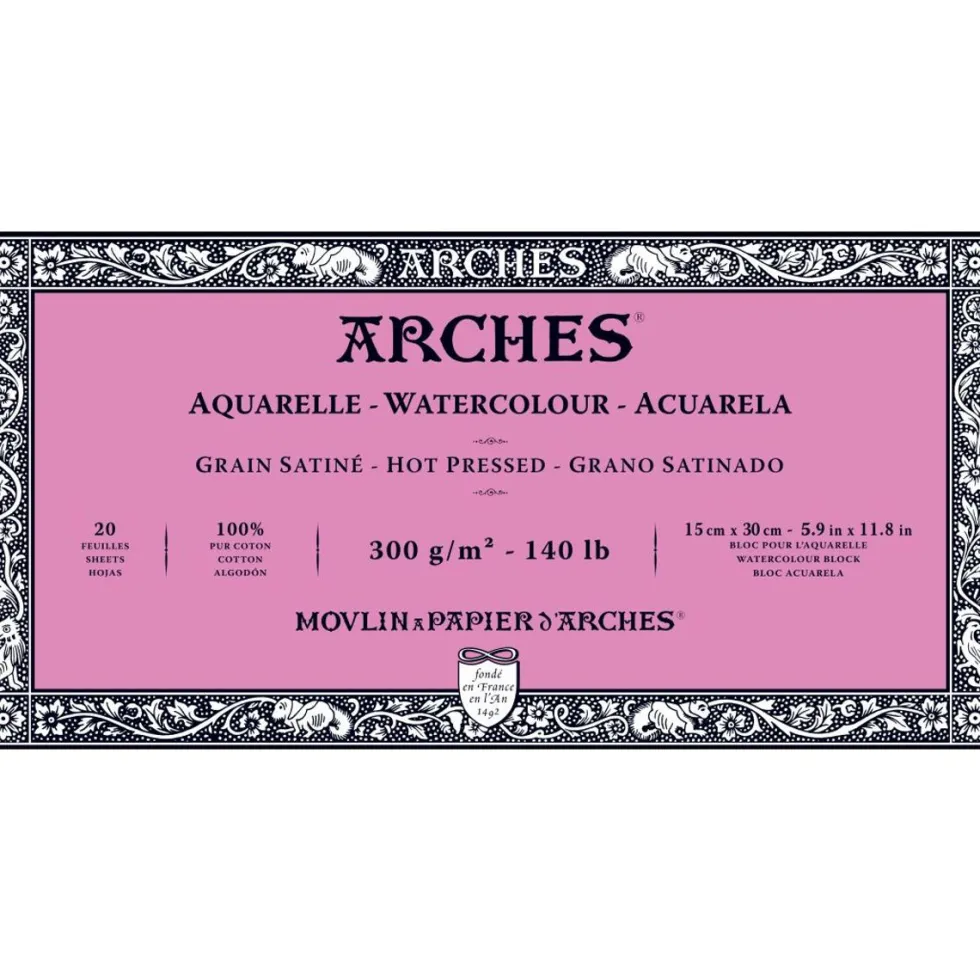 Blok do akwareli - Arches - hot pressed, 15 x 30 cm, 300 g, 20 ark.