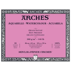 Blok do akwareli - Arches - hot pressed, 46 x 61 cm, 300 g, 20 ark.