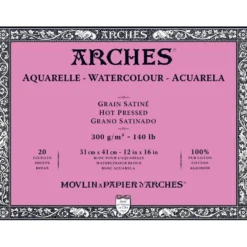 Blok do akwareli - Arches - hot pressed, 31 x 41 cm, 300 g, 20 ark.