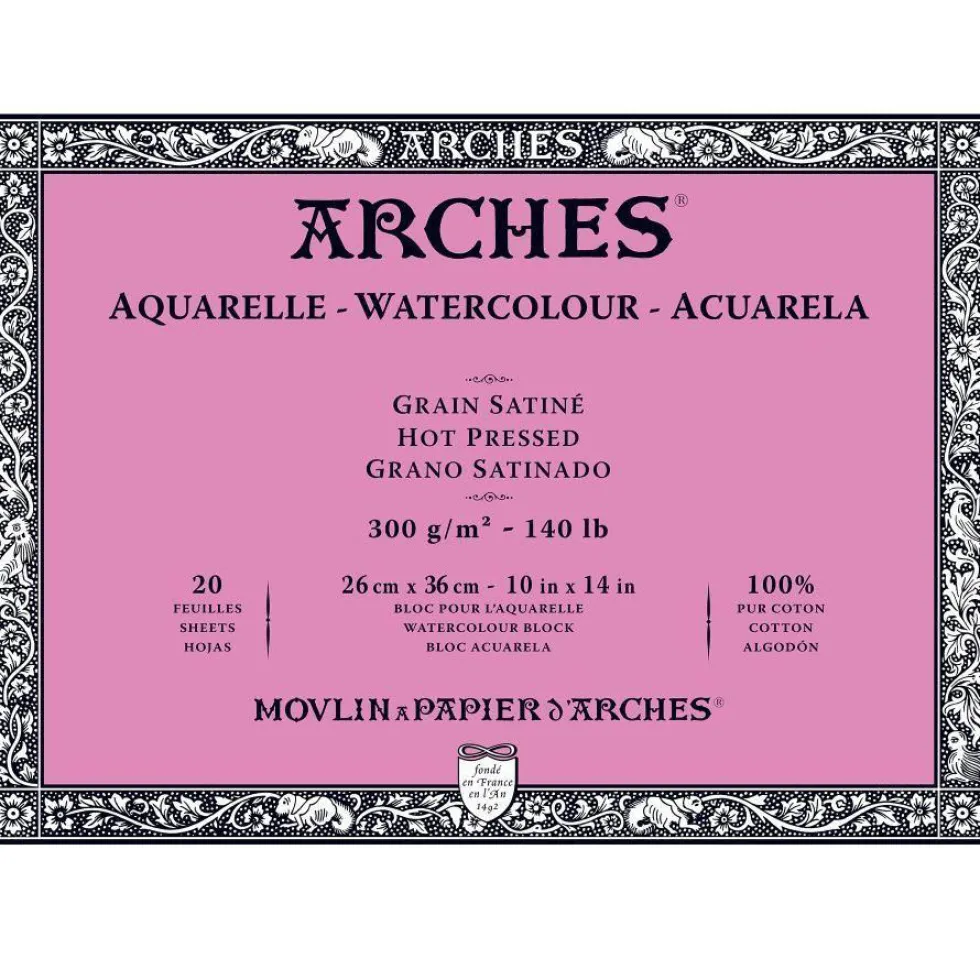 Blok do akwareli - Arches - hot pressed, 26 x 36 cm, 300 g, 20 ark.
