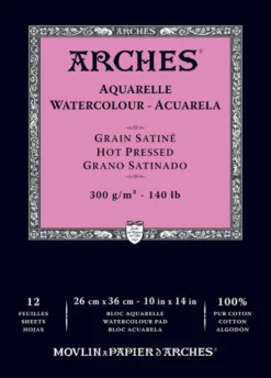 Blok do akwareli - Arches - hot pressed, 26 x 36 cm, 300 g, 12 ark.