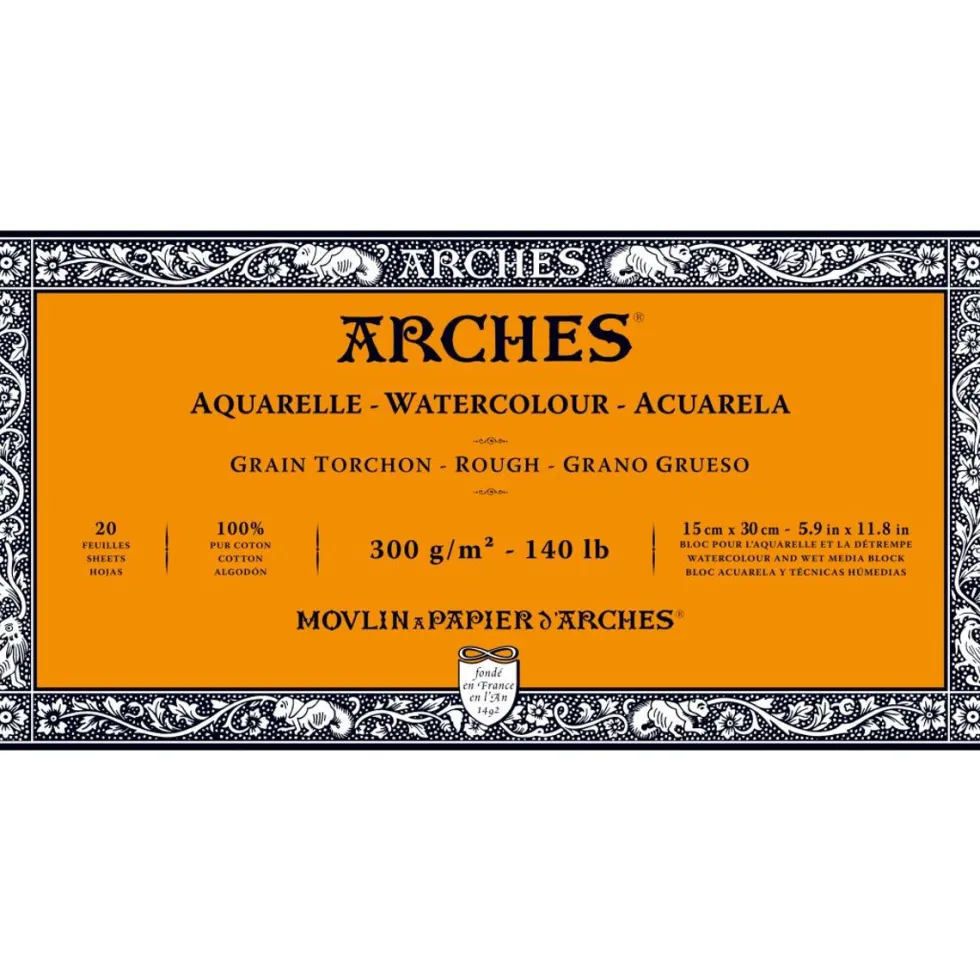 Blok do akwareli - Arches - rough, 15 x 30 cm, 300 g, 20 ark.