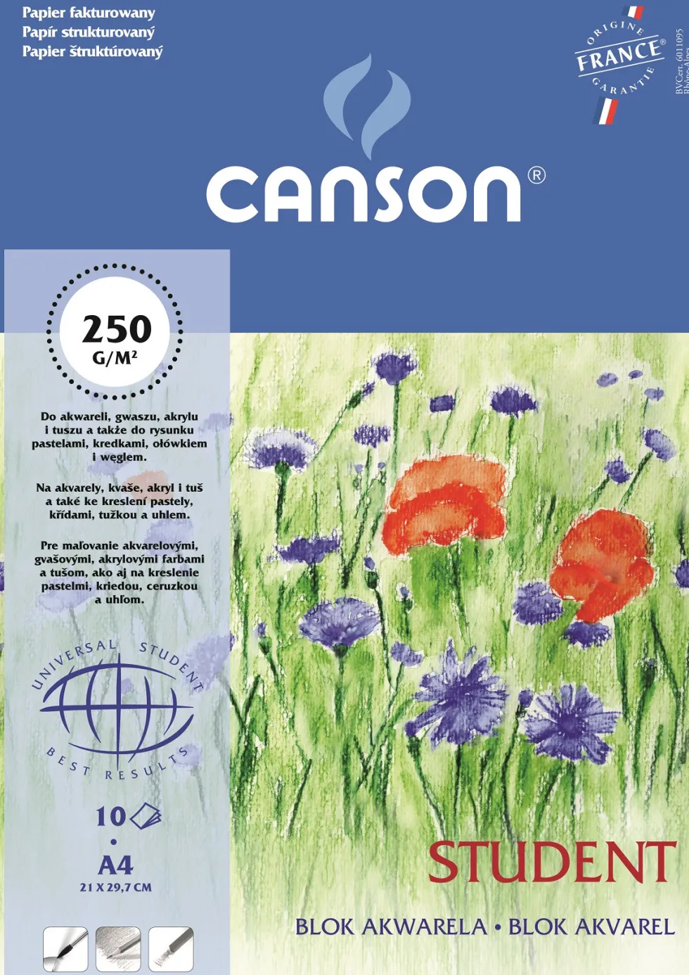 Blok do akwareli Student A4 - Canson - 250 g, 10 ark.