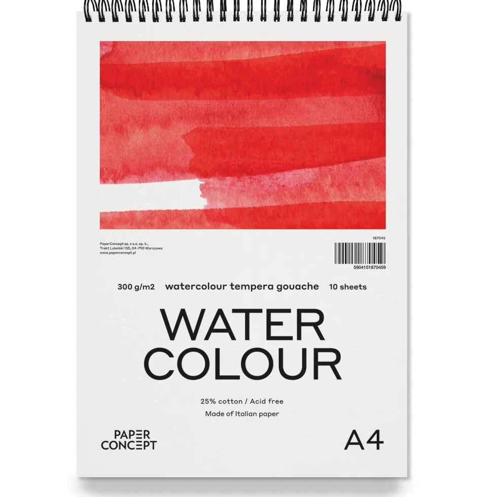 Blok do akwareli Watercolour na spirali - PaperConcept - cold press A4 300 g 10 ark.