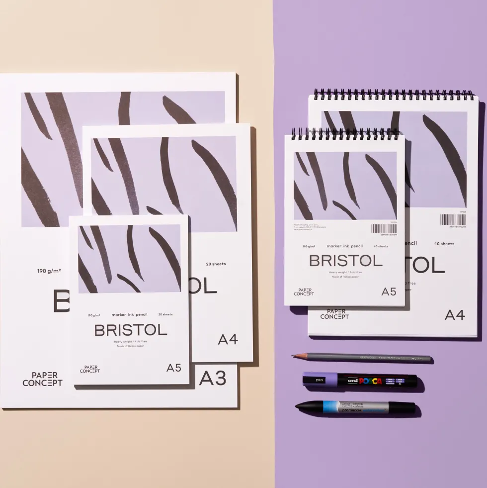 Blok do kredek i tuszu Bristol na spirali - PaperConcept - smooth A4 190 g 40 ark.