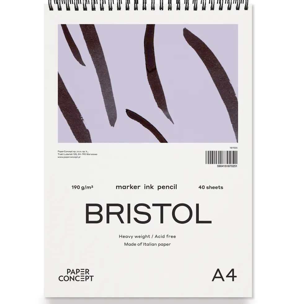 Blok do kredek i tuszu Bristol na spirali - PaperConcept - smooth A4 190 g 40 ark.