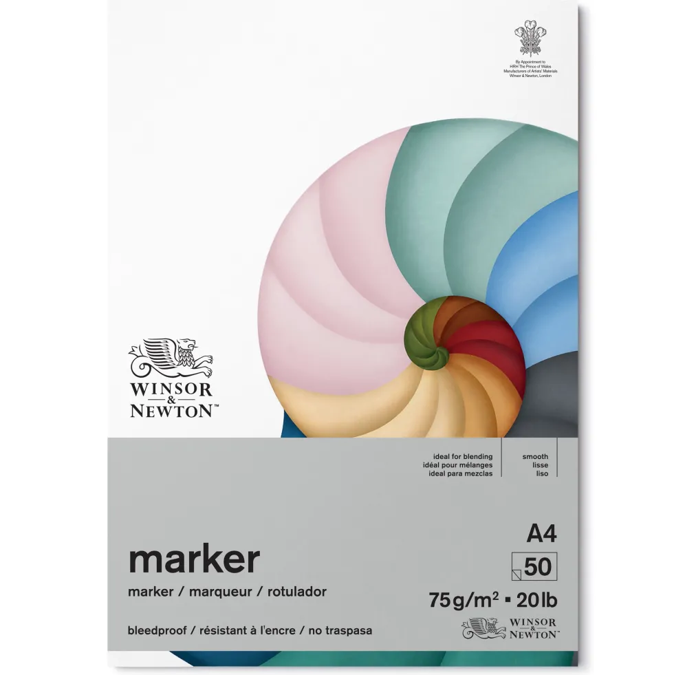 Blok do markerów Bleedproof - Winsor & Newton - A4, 75 g, 50 ark.