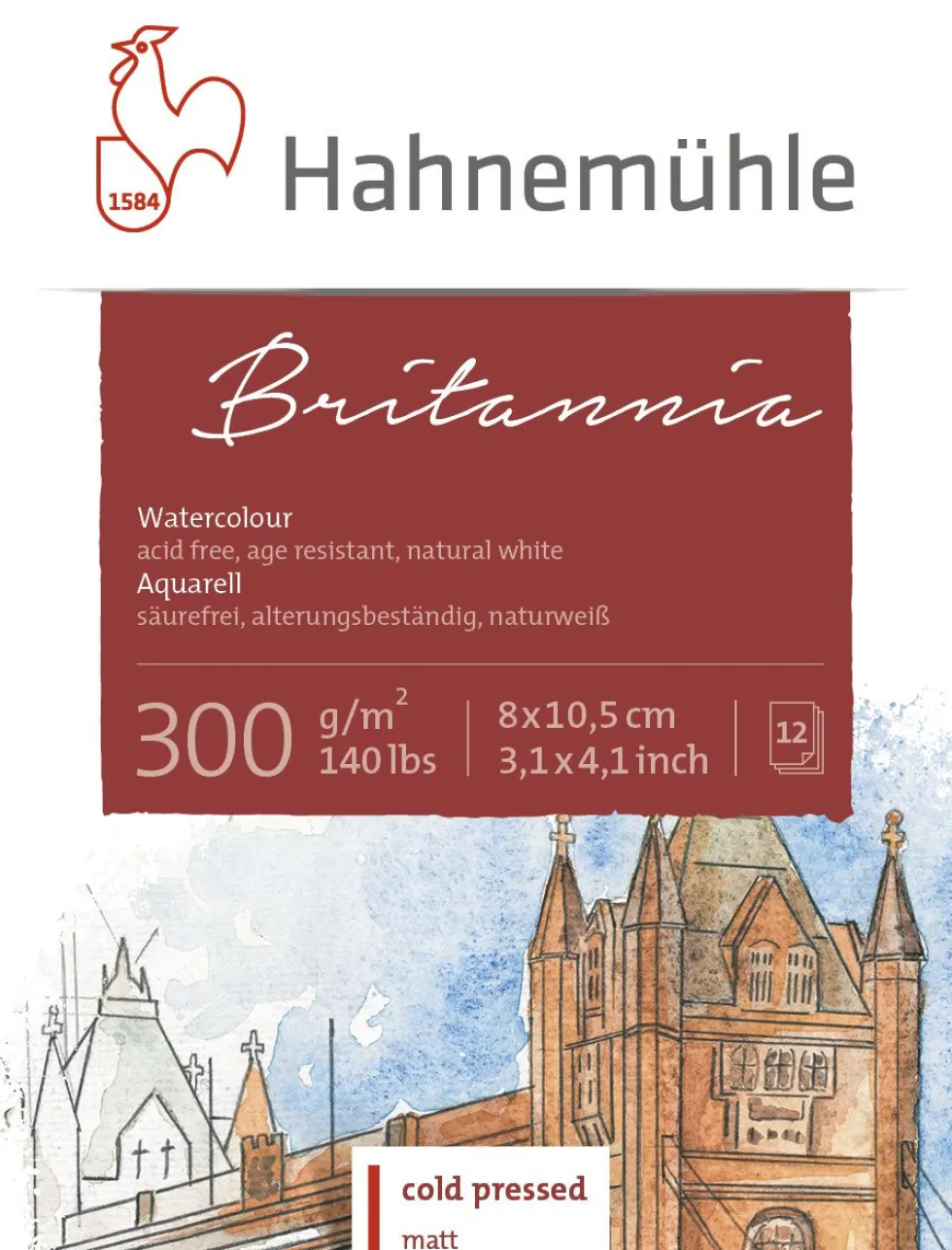 Blok mini do akwareli Britannia Watercolour 8 x 10,5 cm - Hahnemühle - 300 g 12 ark.
