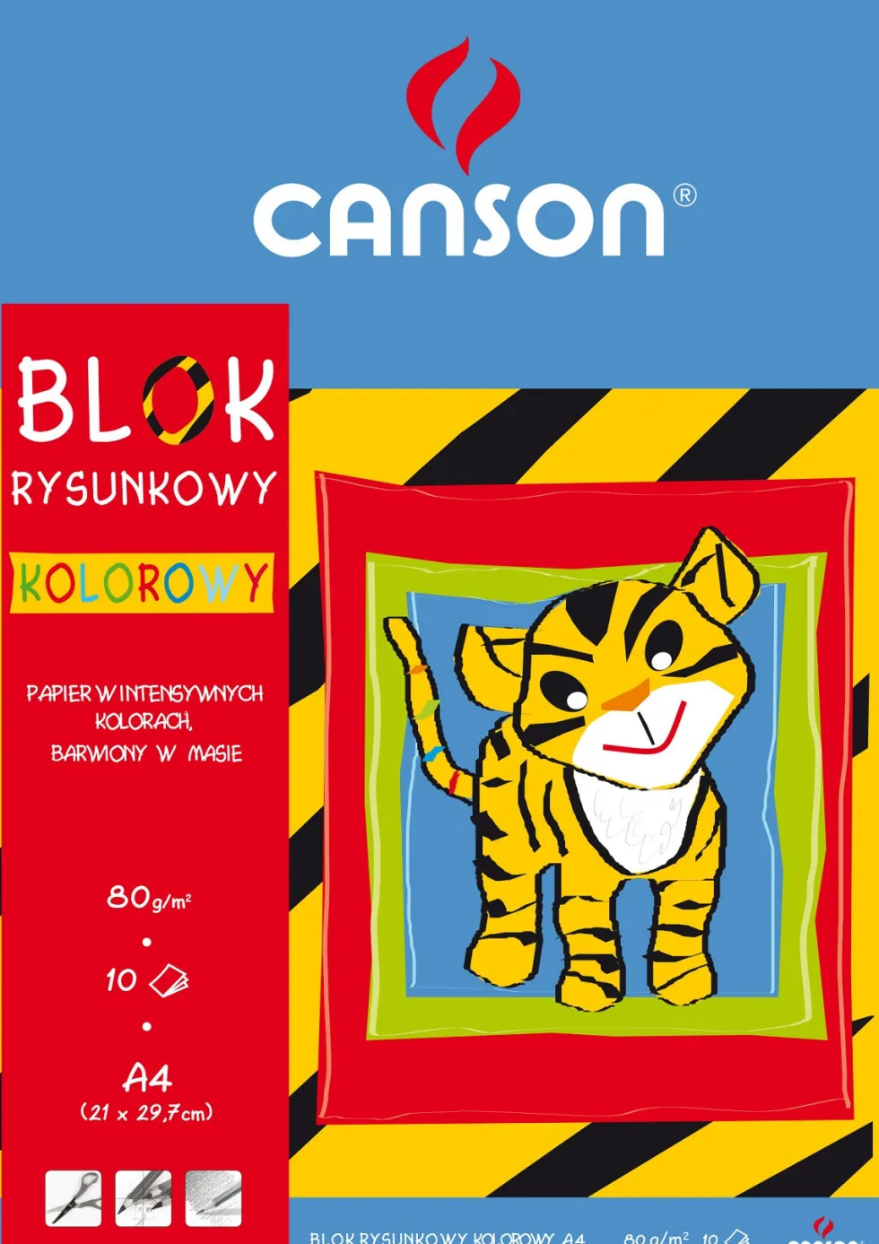 Blok rysunkowy A4 - Canson - kolorowy, 80 g, 10 ark.