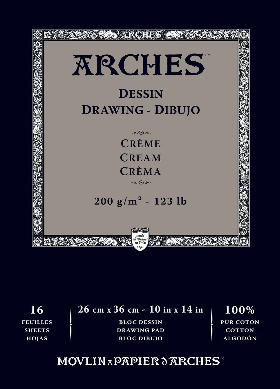Blok rysunkowy - Arches - cream, 23 x 31 cm, 200 g, 16 ark.