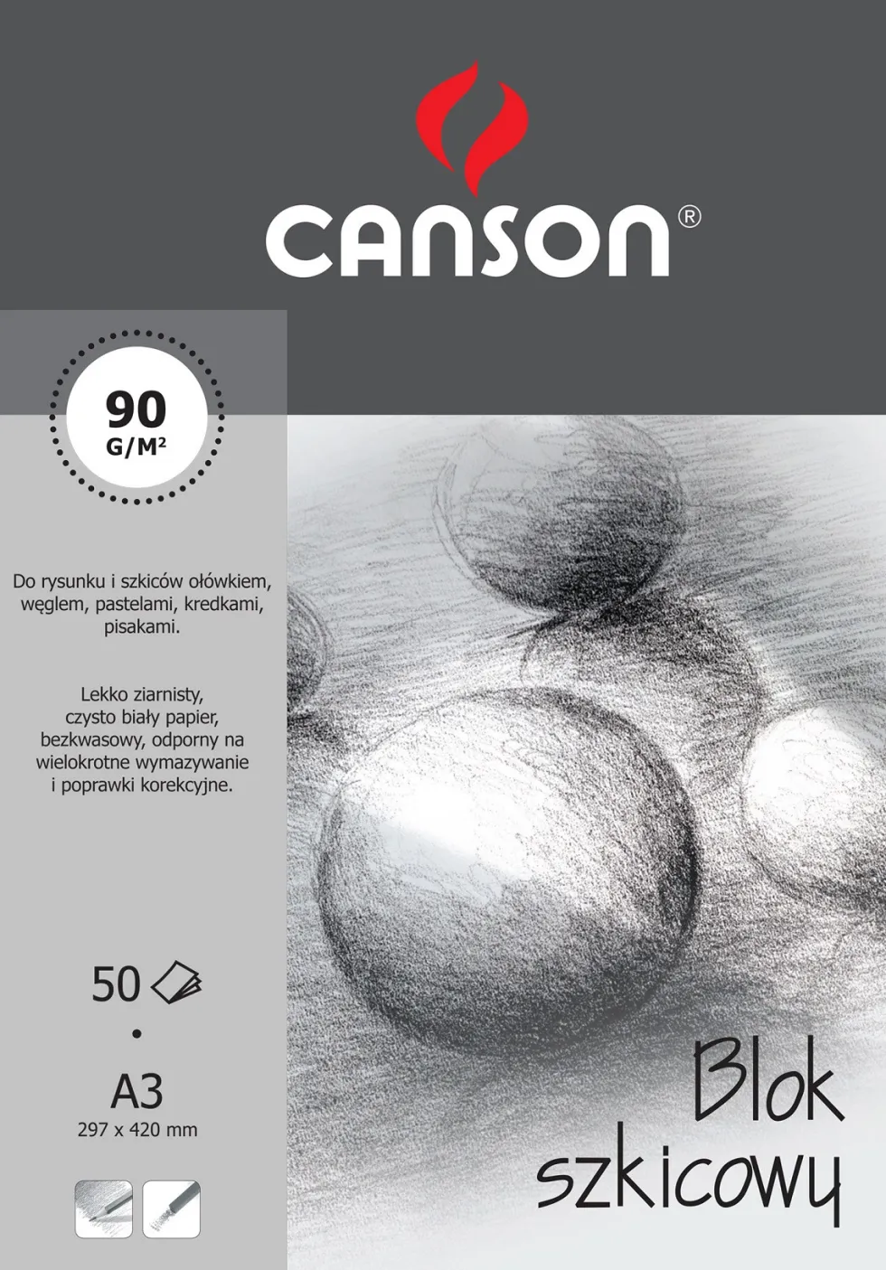 Blok szkicowy A3 - Canson - 90 g, 50 ark.