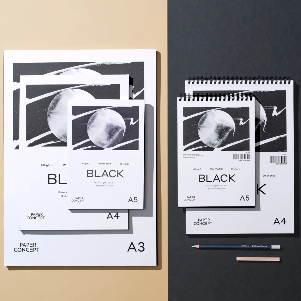 Blok uniwersalny Mix Media Black na spirali - PaperConcept - smooth A4 280 g 25 ark.